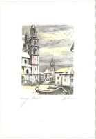 Radierung Grossmünster in Zürich (ZH)