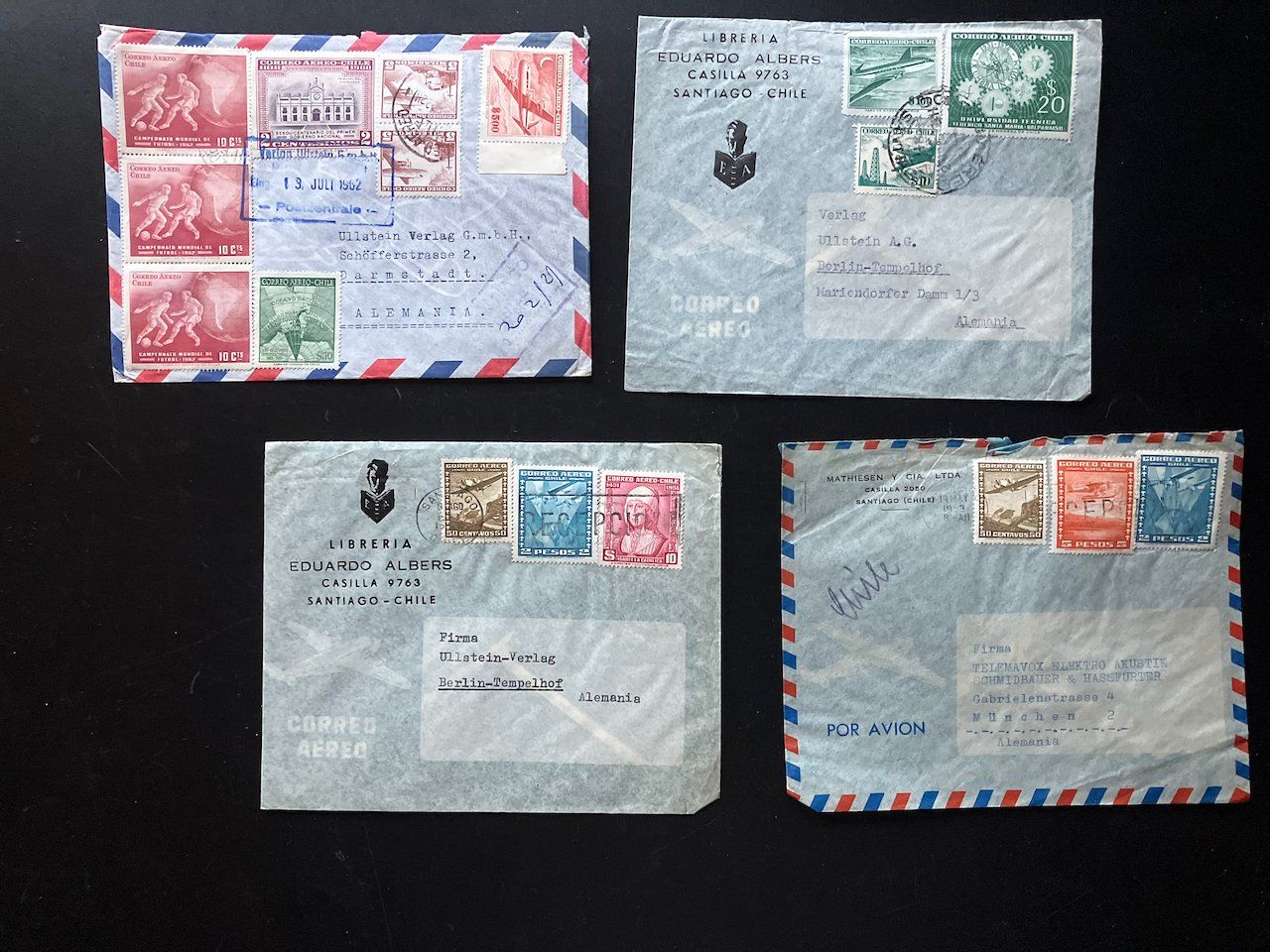 Tutti i francobolli: 10 Luftpostbriefe Chile 1950/60er Jahre – Usato da Nesslau venduto da zueri6 2