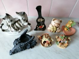 Dekofiguren Katze, Drache, Bär, Gitarre, Fröschli / 2.- Stk.