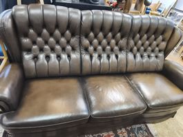 Chesterfield Sofa Leder braun Knopfheftung gebraucht(A90)
