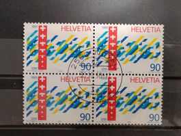1991 700 Jahre Eidgenossenschaft Viererblock Top Stempel