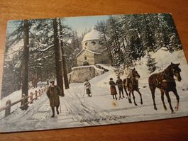 Skijöring im Engadin, 1921, o St Moritz Bad, farbig