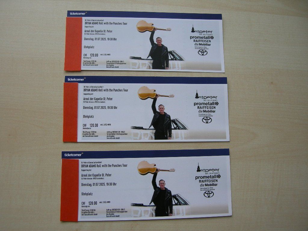 3 Tickets Bryan Adams in Kestenholz, 1. Juli 2025 Preis für3 (Neu und ...