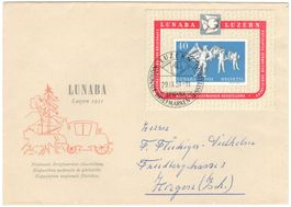 LUNABA Block auf illustriertem FDC von LUZERN nach HORGEN