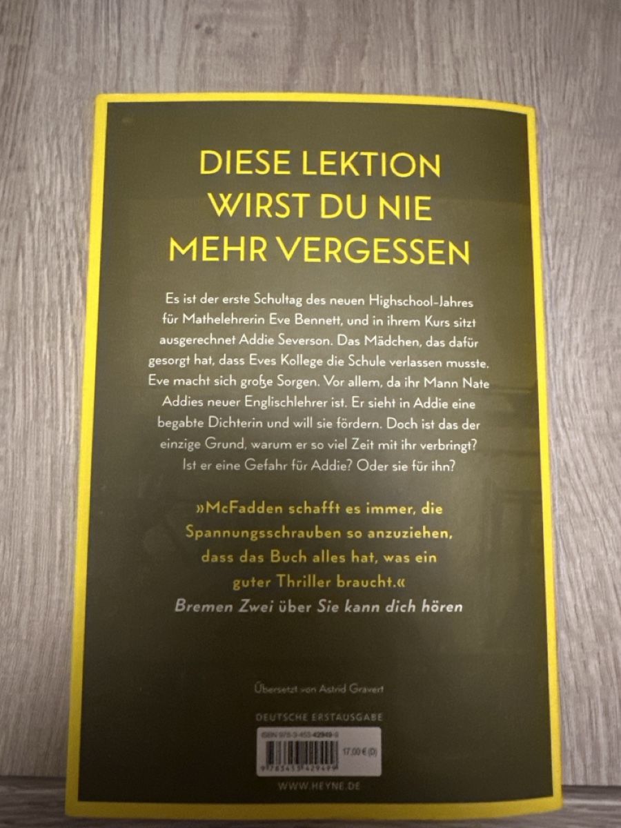 Libri: Thriller Buch Der Lehrer von Freida McFadden German Edition – Usato da Zürich venduto da kat_v6xx 1