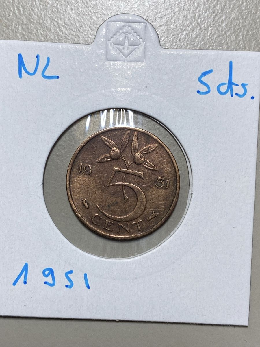 Alle Münzen: NL - 5 cents - 1951 – Gebraucht aus Payerne von Mike1682
