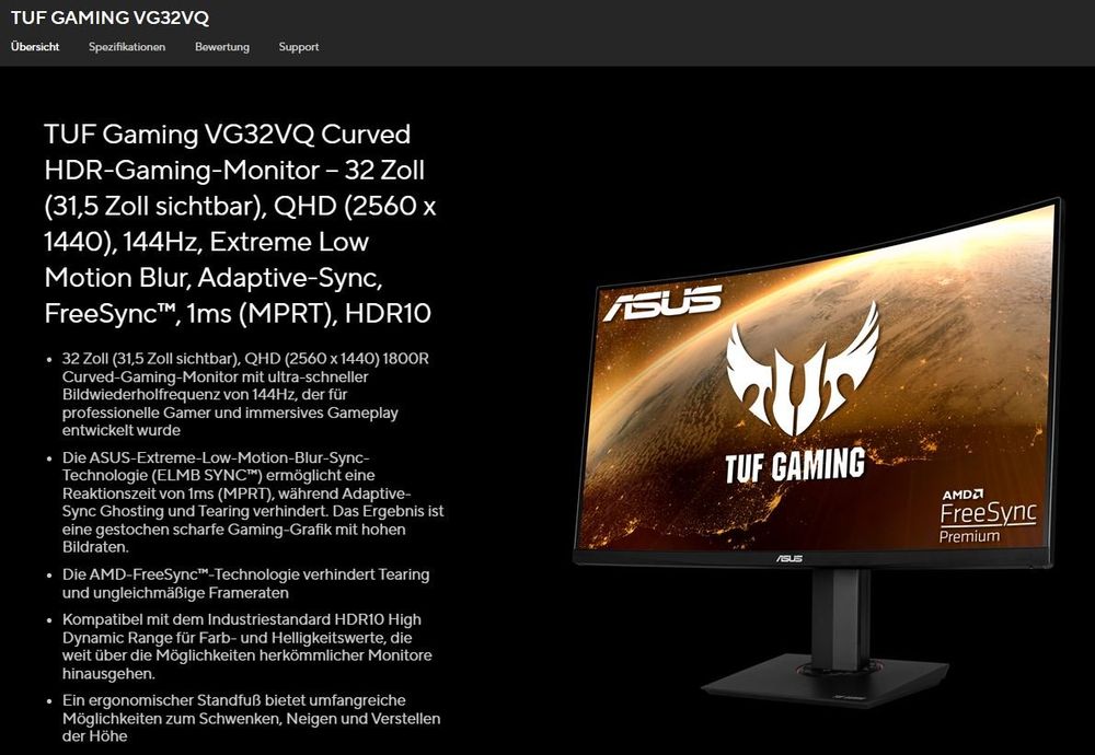 ASUS TUF Gaming VG32VQ Curved HDR-Gaming-Monitor 32 Zoll | Kaufen auf ...