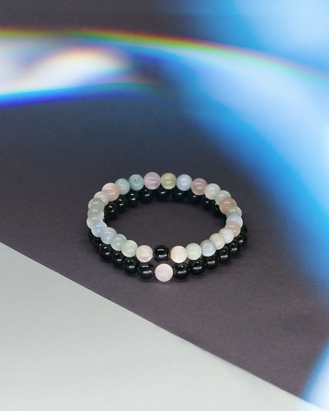 Bracciali & Braccialetti: Morganit und Onyx Armband Set – Nuovo e nell'imballaggio originale da Schindellegi venduto da MoonAmber.schmuck
