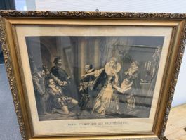 Maria Stuart bei der Nachttoilette Kupferstich gerahmt 1886