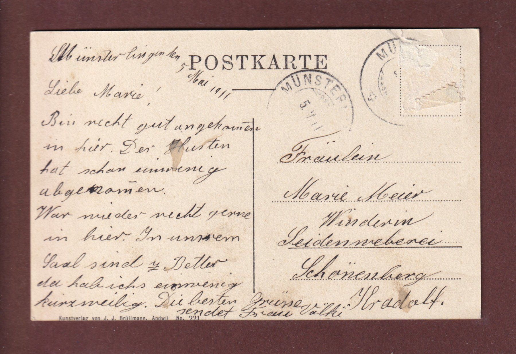 Cartoline postali: MÜNSTERLINGEN - Ostfront - 1911 // Riss // – Usato da Pully venduto da nicecards 1