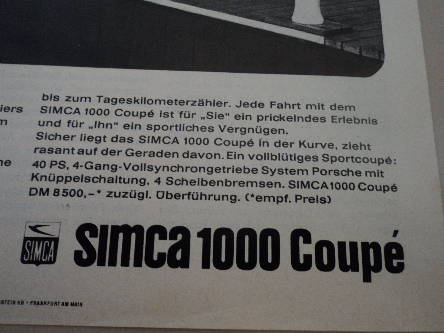 Simca Documenti: Prospekt Testbericht Simca 1000 Bertone Coupè 1965 – Usato da Schwarzenburg venduto da modelCARama 8
