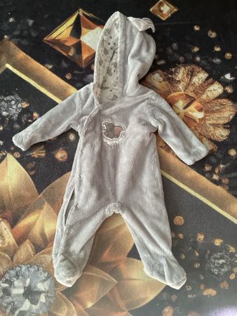 Baby Overall Dumbo Plüsch grau mit Kapuze Grösse 62