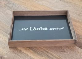 Serviertablett Holz schwarz bedruckt