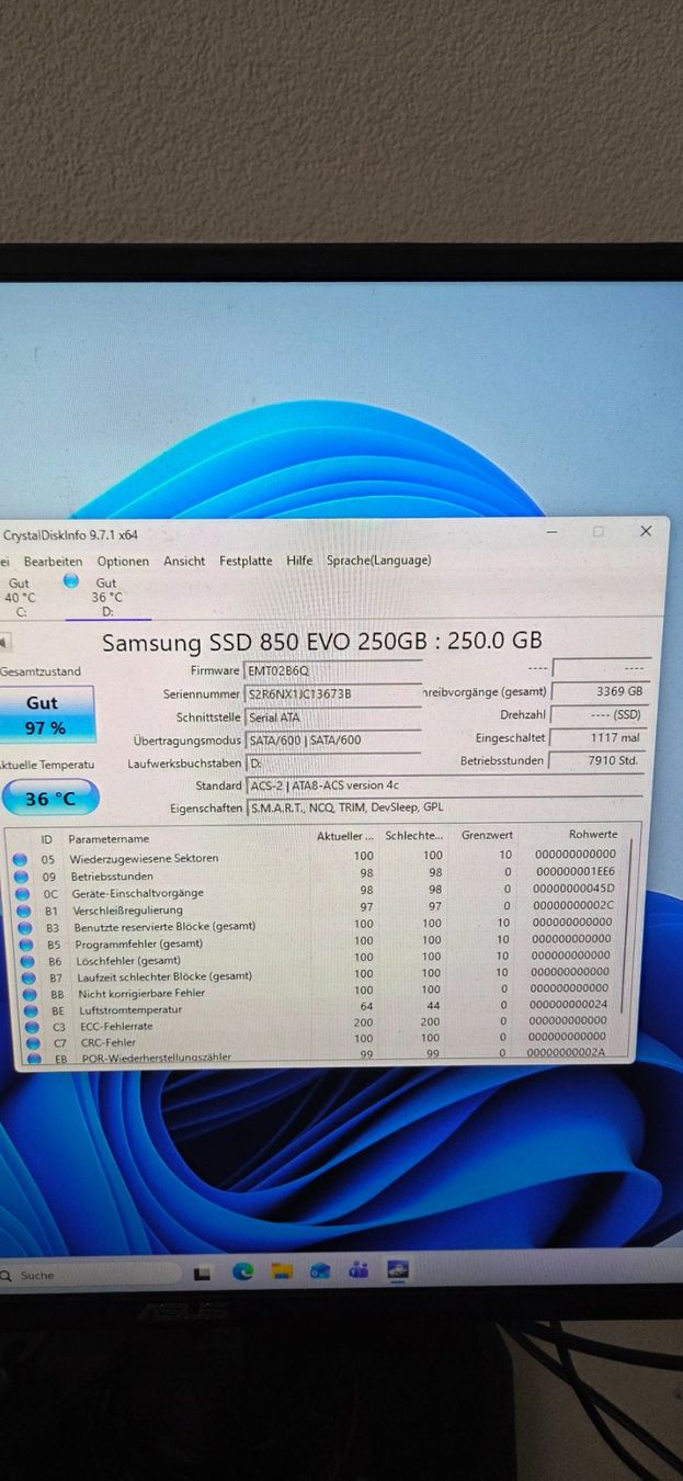 Samsung Harddisks: Saumsung 850Evo 250GB SSD – Gebraucht aus Zihlschlacht von vogelgrip 1