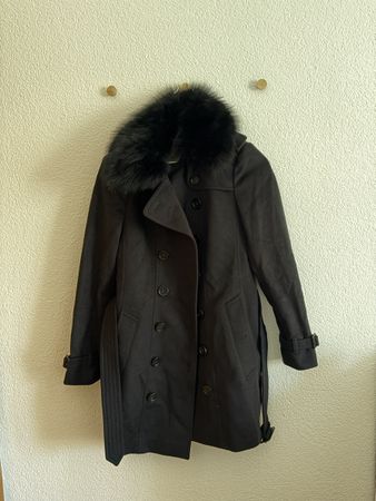 Burberry Woll Kaschmir Mantel Schwarz mit FellkragenUK6 EU38