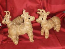 3er Set Deko-Rentiere Weihnachten Naturbast (16 cm)