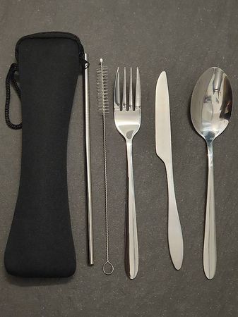 Besteckset mit Trinkhalm für unterwegs