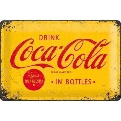 Coca-Cola Insegne: BLECHSCHILD-COCA COLA-IN BOTTLES-GELB – Nuovo e nell'imballaggio originale da Rupperswil venduto da big-one-sale