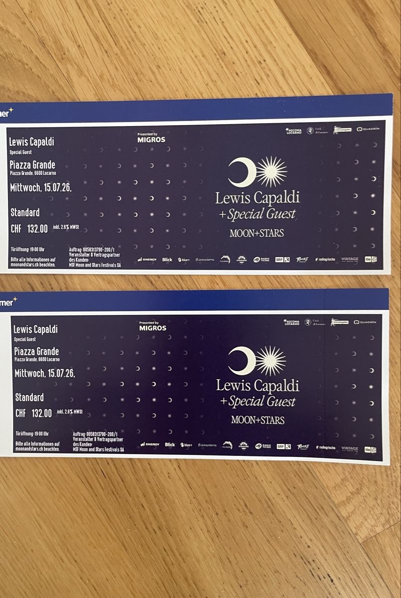 Biglietti: 2 Tickets Lewis Capaldi Moon & Stars – Nuovo (secondo la descrizione) da Wallisellen venduto da bri_k7jc