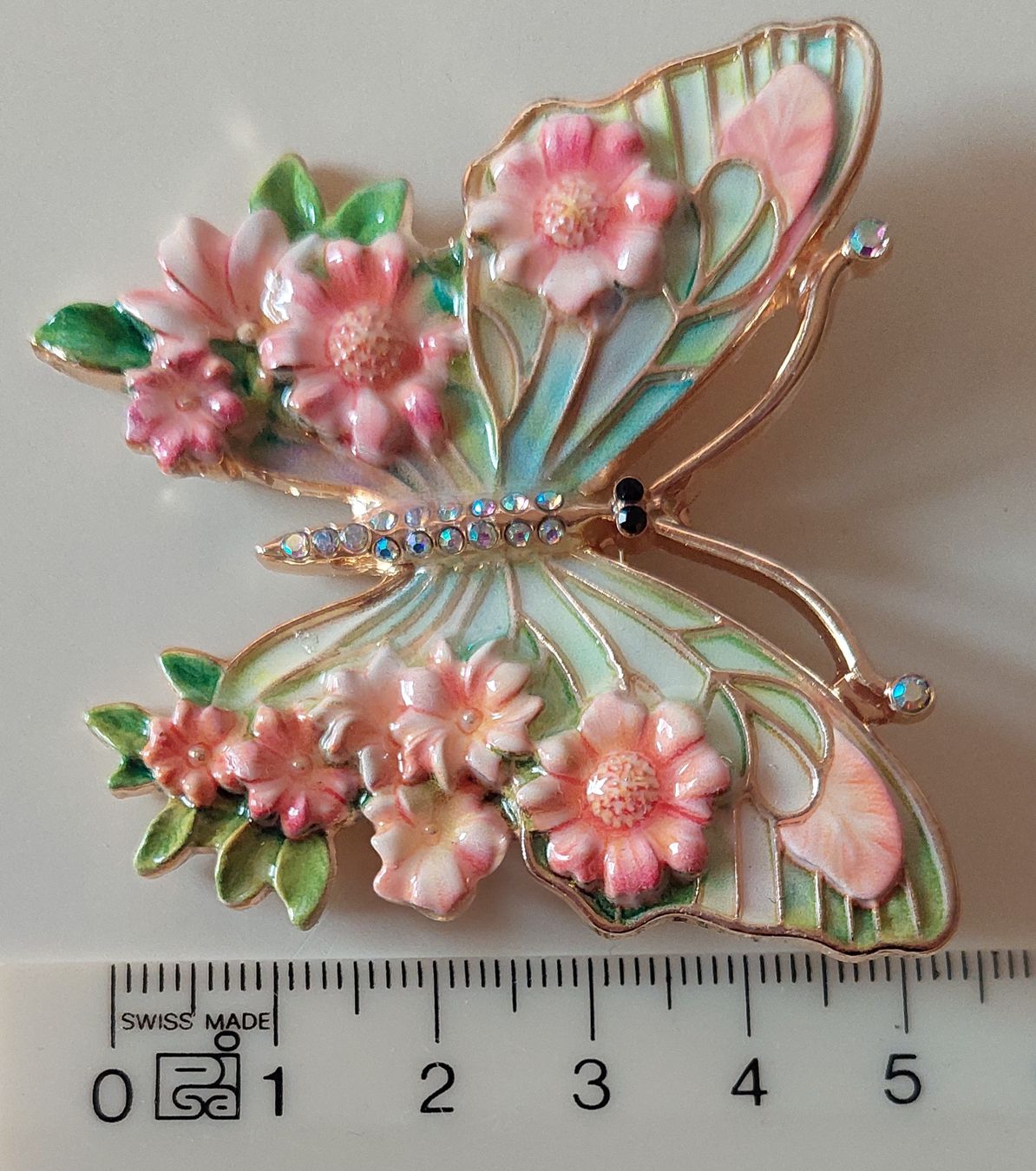 Spille & Fermagli: Wunderschöne Vintage Brosche, Schmetterling mit Blumen – Usato da Oberwil BL venduto da Hunajakakku 7