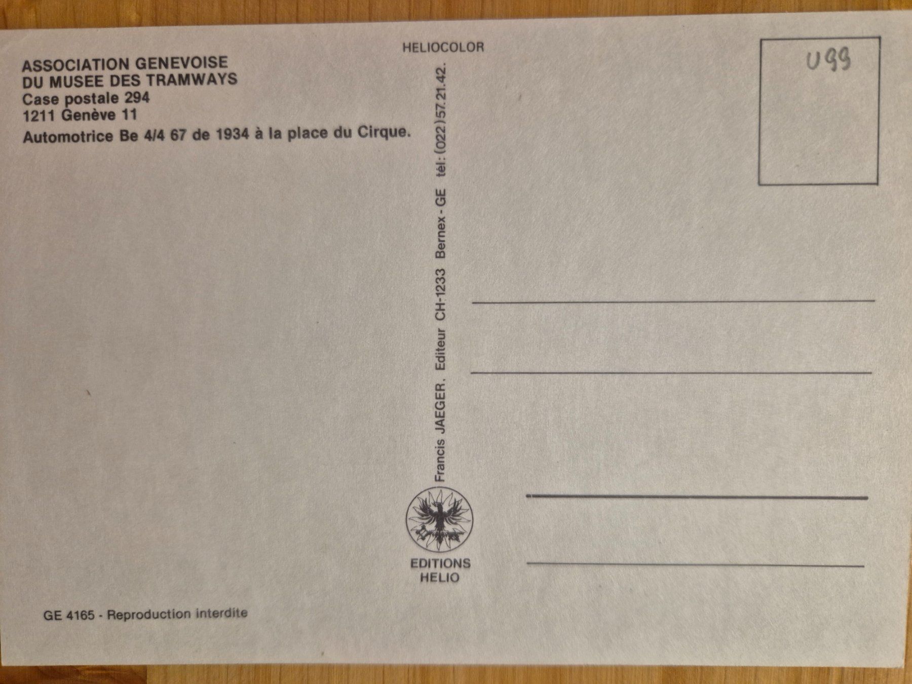 Cartoline postali: AGMT - Genève, automotrice Be 4/4 67 – Nuovo (secondo la descrizione) da St-Léonard venduto da thipif 1