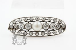 1.5ct Diamant Brosche Naturperle in 18K Weissgold *S2856