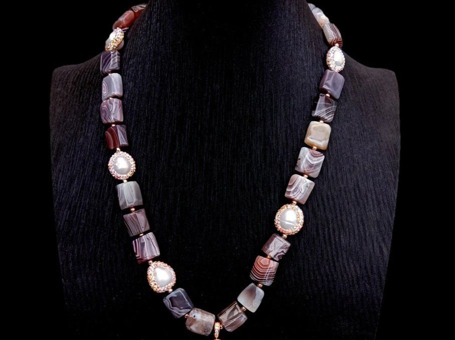 Catenine: SALE Botswana Achat Perlen Halskette Collier Agate Perle – Nuovo (secondo la descrizione) da Prilly venduto da ilyria73