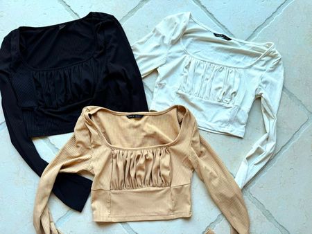 3 crop Tops Shirts  langarm nude weiss schwarz Gr. XS/S