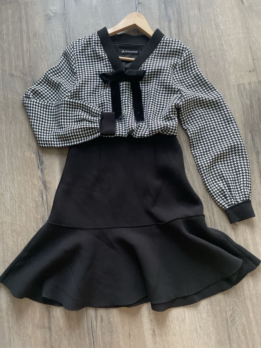 Vestiti: Chic Houndstooth Dress with Bow Detail – Usato da Vessy venduto da jie_gl9n 3
