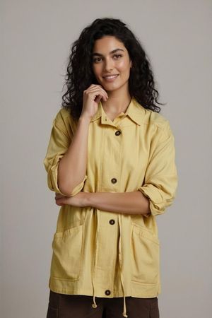 Beige Baumwoll-Utility-Jacke - Größe 40/42 - Tunnelzug in