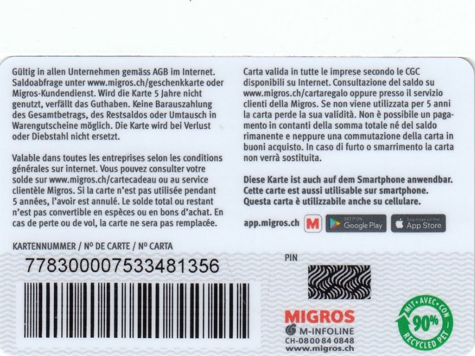 Cartoline: Carte cadeau Migros – Usato da Thônex venduto da TIFANY02 1
