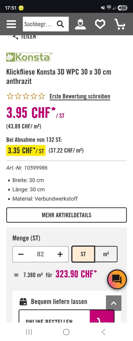 Bodenbeläge: Klickfliese Konsta 3D WPC 30x30 cm anthrazit , tarasse – Gebraucht aus Rudolfstetten von Rinorf 4