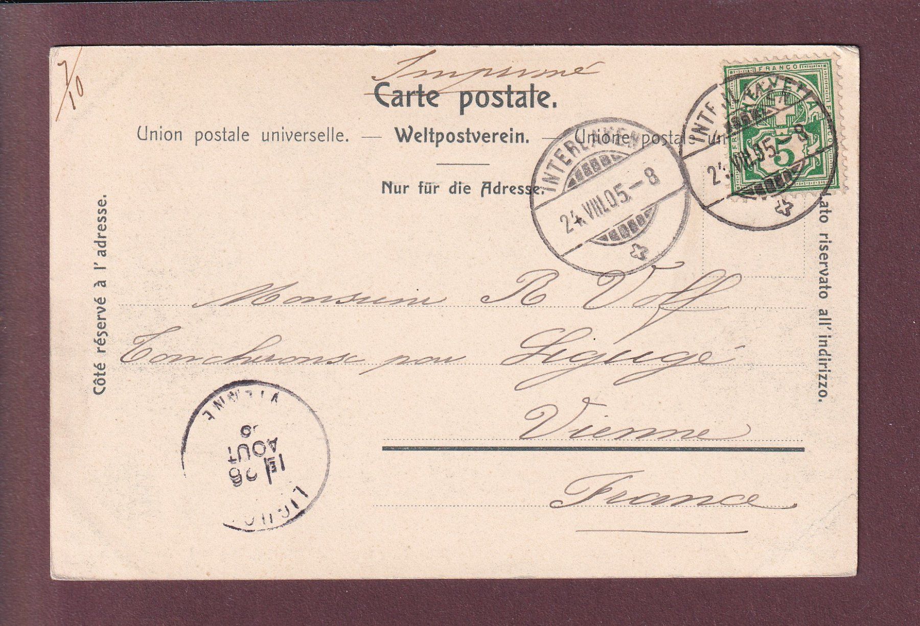 Cartes postales: INTERLAKEN - Englische Kirche - 1905 – D'occasion à Pully par nicecards 1