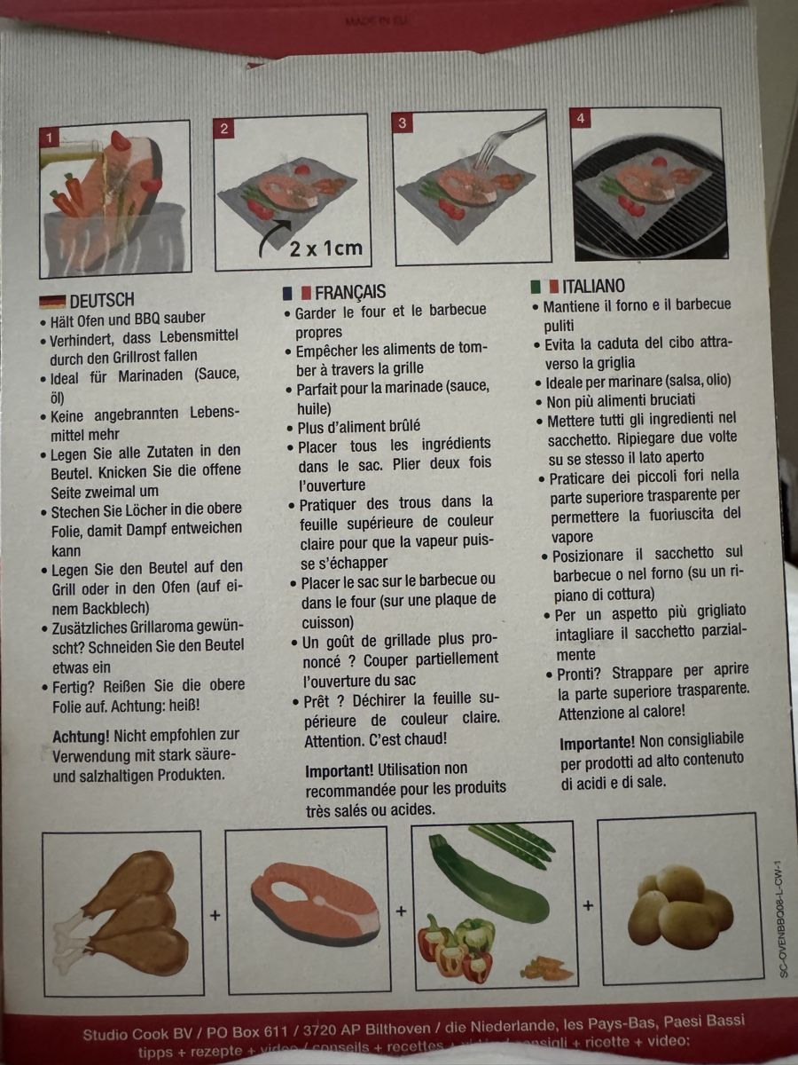 Cuisines complètes: 3 x 8 sacs BBQ + Four antiadhésifs. – Neuf avec emballage d'origine à Vandoeuvres par Zoccoli11 1