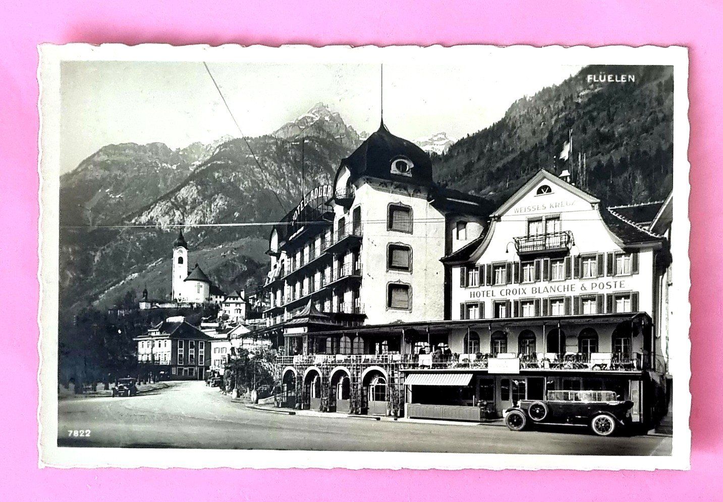 Ansichtskarten: Flüelen - Hotel Croix Blanche % Poste - Oldtimer 1936 – Gebraucht aus Rothrist von RROENK