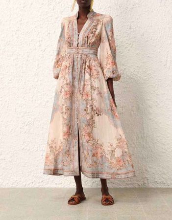 Linen Blend Elegant Midi Dress