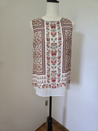 Rose Olive Bluse Gr M – Weiß Rot Chiffon Tunika Paisley 