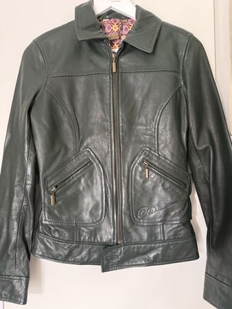 PHARD Genuine Leather Biker Jacket - Bottle Green - Size S/M