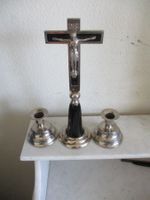 Altes KRUZIFIX KREUZ mit 2 KERZENSTÄNDER