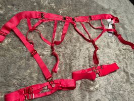 Sexy reggicalze di strisce-Fucsia-M/XL-unisex-nuovo