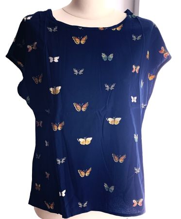 SCHMETTERLING-BLUSEN-SHIRT MARINEBLAU *NEU*, GRÖSSE M