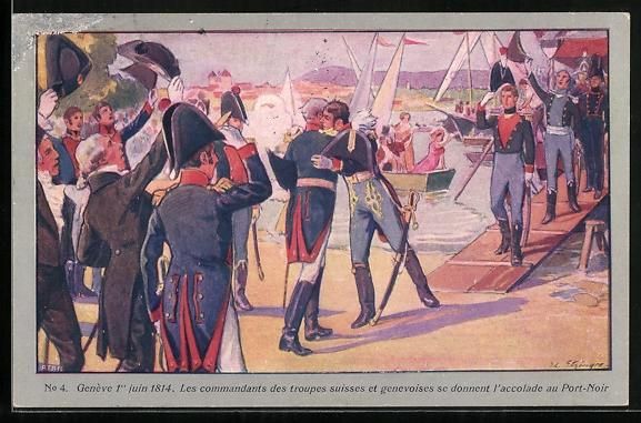 Cartoline postali: Genève, Les commandants des troupes sui – Usato da Berlin venduto da bartko-reher