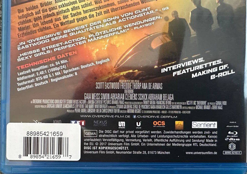 Tutti i DVDs: Overdrive - Action Blu-ray, Top Zustand! – Usato da Beringen venduto da Mantafisch1 2