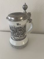Porzellan Bierkrug Stadt Basel mit Zinndeckel Warteck