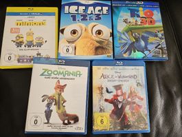 5 Disney Kinder Filme Blu Ray / Minions Rio Ice Age Zoomania
