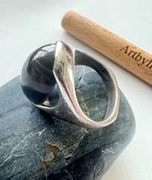 VINTAGE Design Silberring 800+MP & schwarzem Onyx Cabochon
