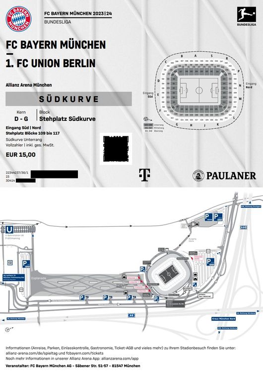 2 Tickets FC Bayern München 1 FC. Union Berlin 2.12.2023 Kaufen auf