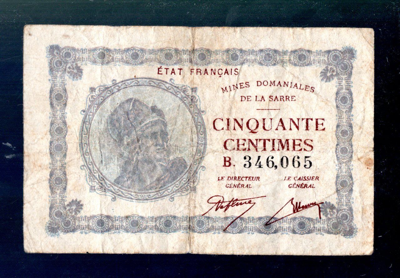 Billets de banque: Saar 50 centimes selten – D'occasion à Leibstadt par baroc333