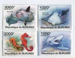Briefmarken "Mondfisch, Haie, Rochen, Seepferdchen" Burundi.