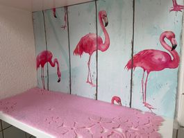 Kleine Dekowand mit Flamingo Dekor